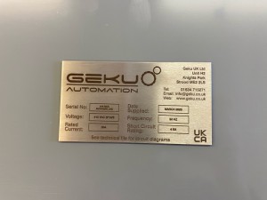 GEKU automations stainless Steel information plate
